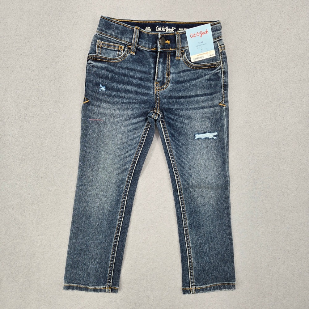 Cat & Jack NWT 4 Slim Distressed Super Stretch Jeans Girls Casual Denim